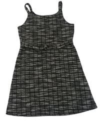 Černo-bílé kostkované třpytivé šaty s páskem Primark