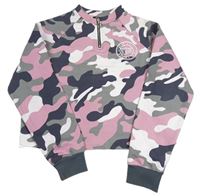 Růžovo-šedo-bílá army crop mikina s nápisem New Look