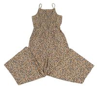 Hnědo-pudrovo-modrý květovaný culottes overal H&M