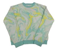 Bílo-tyrkysovo-žlutý vzorovaný svetr Primark