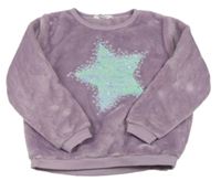 Levandulová chlupatá mikina s hvězdou z překlápěcích flitrů H&M