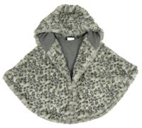 Šedé kožešinové podšité pončo s leopardím vzorem a kapucí zn. Next
