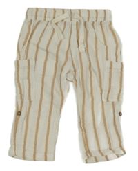 Smetanovo-béžové pruhované mušelínové roll-up kalhoty s kapsami zn. F&F