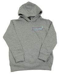 Šedá melírovaná mikina s nápisem a kapucí