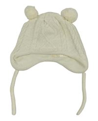 Smetanová třpytivá pletená čepice s bambulemi C&A