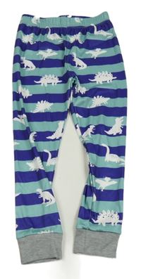 Tyrkysovo-safírové pruhované pyžamové kalhoty s dinosaury Shein