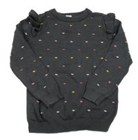 Antracitový puntíkatý svetr s volánky zn. Primark