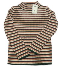 Nové - Barevný pruhovaný žebrovaný svetrový rolák Tu