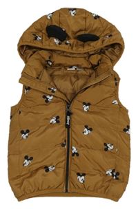Hnědá šusťáková zateplená vesta s Mickeym a kapucí H&M