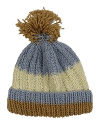 Modro-smetanovo-hnědá pletená čepice s bambulí