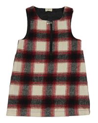 Béžovo-černo-červené kostkované vlněné šaty F&F