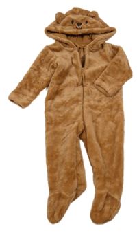 Hnědá chlupatá kombinéza s kapucí - medvěd Cool Club