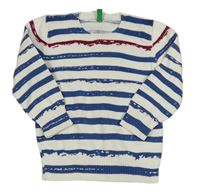 Bílo-modrý pruhovaný lehký svetr Benetton