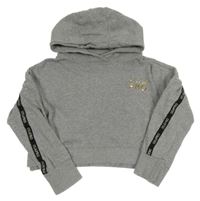 Šedá melírovaná crop mikina s nápisem a kapucí USA pro