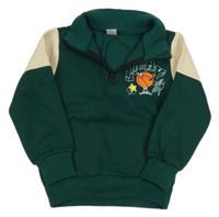 Tmavozeleno-béžová mikina s basketbalovým míčem Kiki&Koko