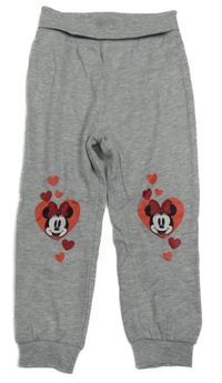 Šedé melírované lehké tepláky s Minnie a srdíčky Disney