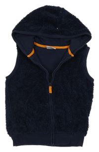 Tmavomodrá chlupatá podšitá propínací vesta s kapucí Topolino