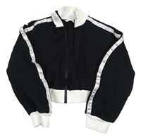 Černá propínací crop mikina se stříbrnými pruhy na rukávech M&S