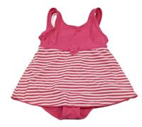 Fuchsiovo-pruhované jednodílné plavky se sukní Topomini