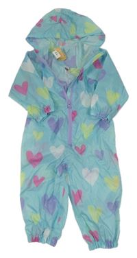 Nové - Světlemodrá šusťáková kombinéza se srdíčky a kapucí Dunnes
