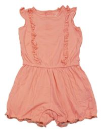 Korálový bavlněný kraťasový overal s volány Lupilu