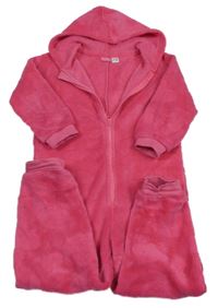 Tmavorůžová chlupatá kombinéza se srdíčky a kapucí Lupilu