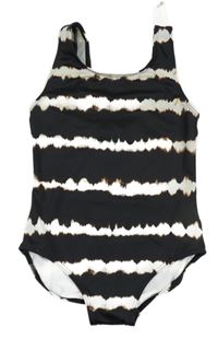 Černo-světlebéžové batikované jednodílné plavky F&F