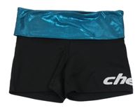 Černo-modrozelené cvičební kraťasy s třpytkami