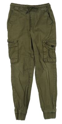 Khaki plátěné slim cargo cuff kalhoty Denim Co.