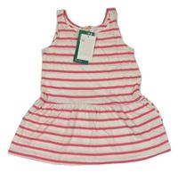Nové - Bílo-tmavorůžové pruhované bavlněné šaty H&M