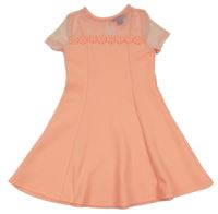 Neonově růžové šaty s krajkovými květinami a síťovinou Primark