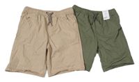 Nové - 2x plátěné kraťasy - khaki + béžové George