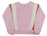 Růžová mikina s bílým pruhem a nápisem Primark