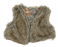 Béžovo-šedá kožešinová podšitá vesta 