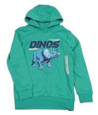 Nové - zelená mikina s dinem a kapucí Dunnes