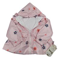 Nové - světlerůžová šusťáková květovaná jarní bunda s kapucí 