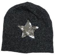 Antracitová melírovaná pletená čepice s hvězdou z flitrů 