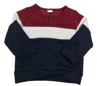 Tmavomodro-bílo-vínová vzorovaná lehká mikina 