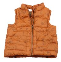 Oranžová šusťáková zateplená vesta s auty sfera