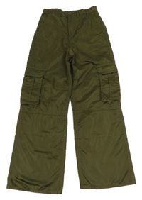 Khaki saténové široké kalhoty s kapsami H&M