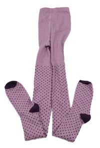 Růžovo-vínové vzorované punčocháče 