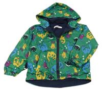 Zeleno-barevná šusťáková jarní bunda s dinosaury a kapucí 