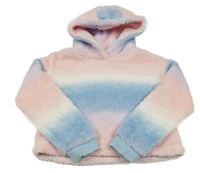 Růžovo-modrá chlupatá crop mikina s kapucí Matalan