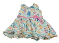 Světlemodro-růžové lehké šaty s rybkami 