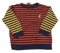 Červeno-tmavomodro-žlutý pruhovaný lehký svetr F&F