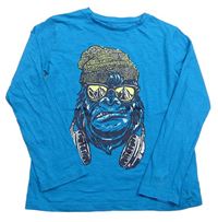 Modrozelené triko s gorilou se sluchátky Tu