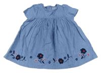 Modré šaty riflového vzhledu s výšivkami květů M&S