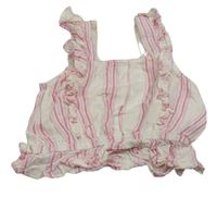 Bílo-růžový pruhovaný crop top s volánky Pep&Co