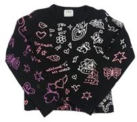 Černé žebrované crop triko s obrázky Zara