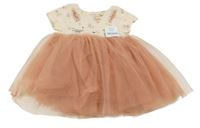 Nové - Smetanovo-růžové květované šaty a tylovou sukní Next